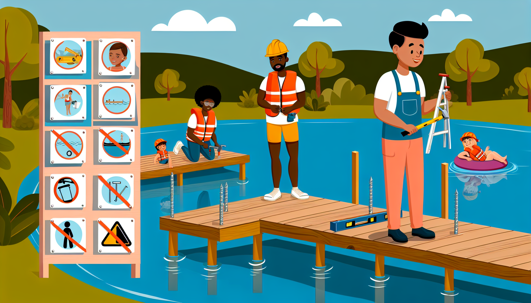 Safety measures for pond dock installation