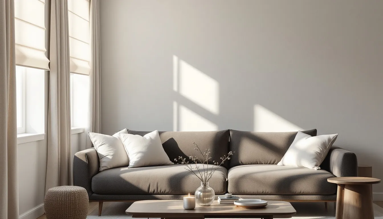 A stylish living room featuring versatile roman shades.