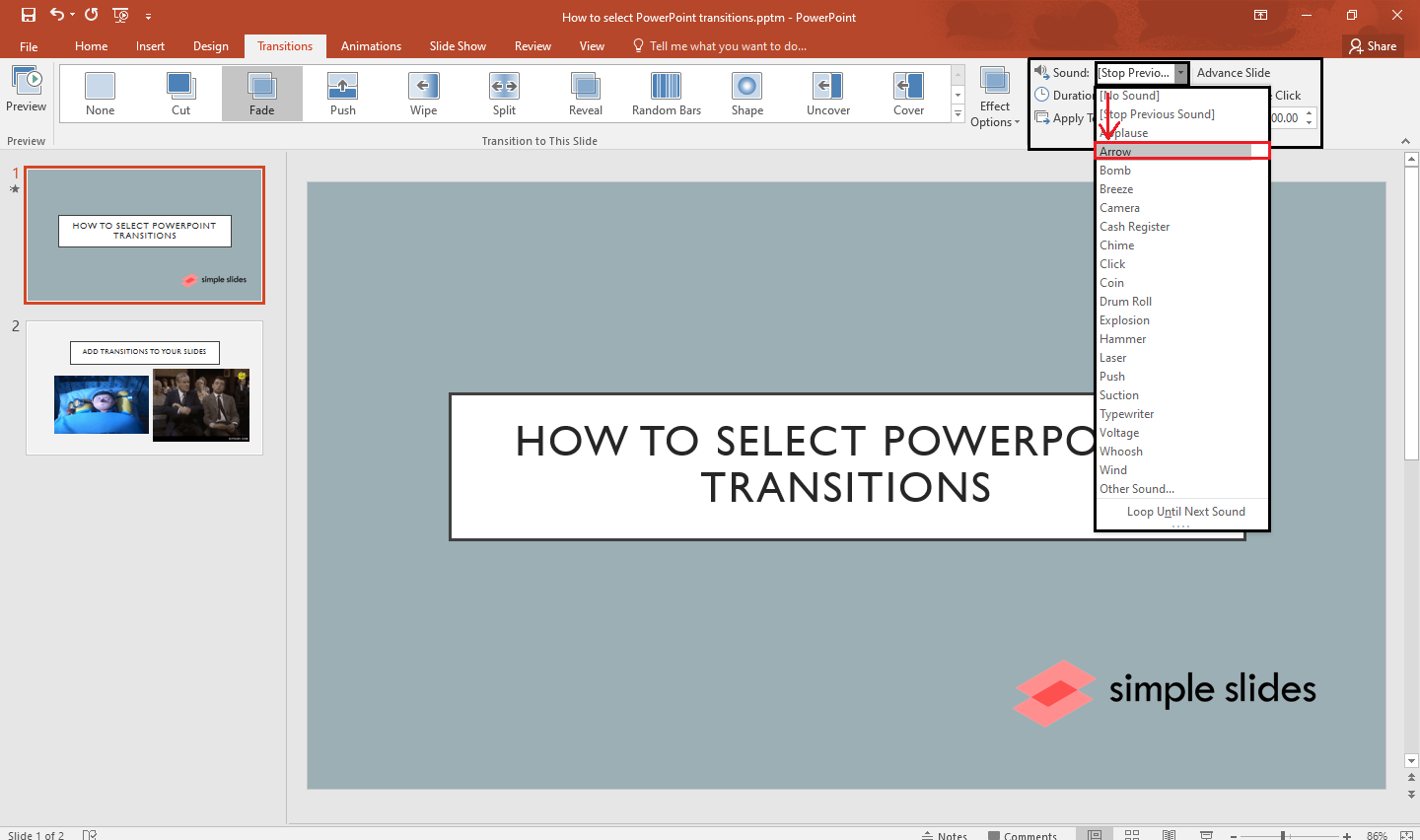 Set a sound effect to your Microsoft PowerPoint.
