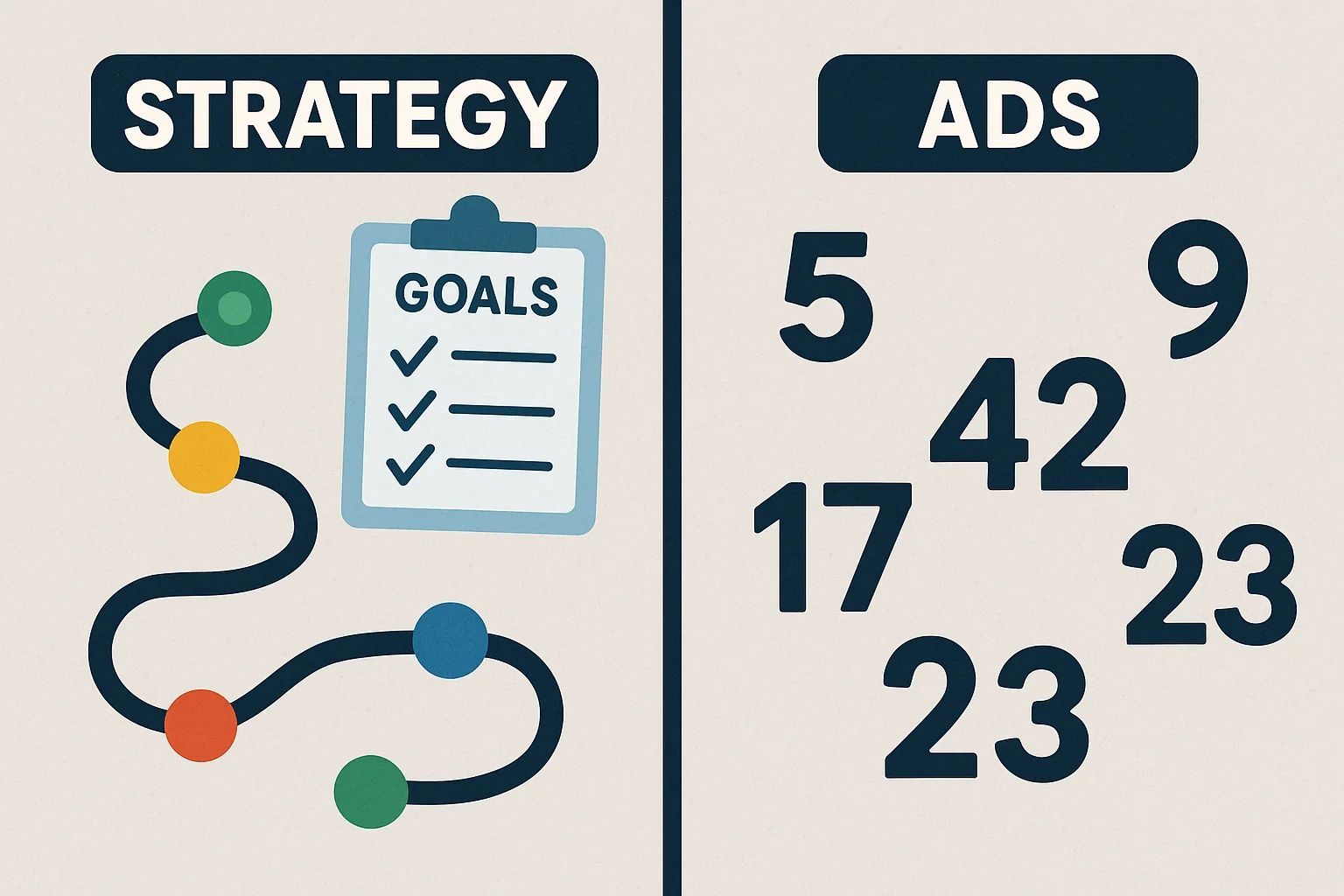 Comparison of PPC strategy planning vs casually running ads without goals.
