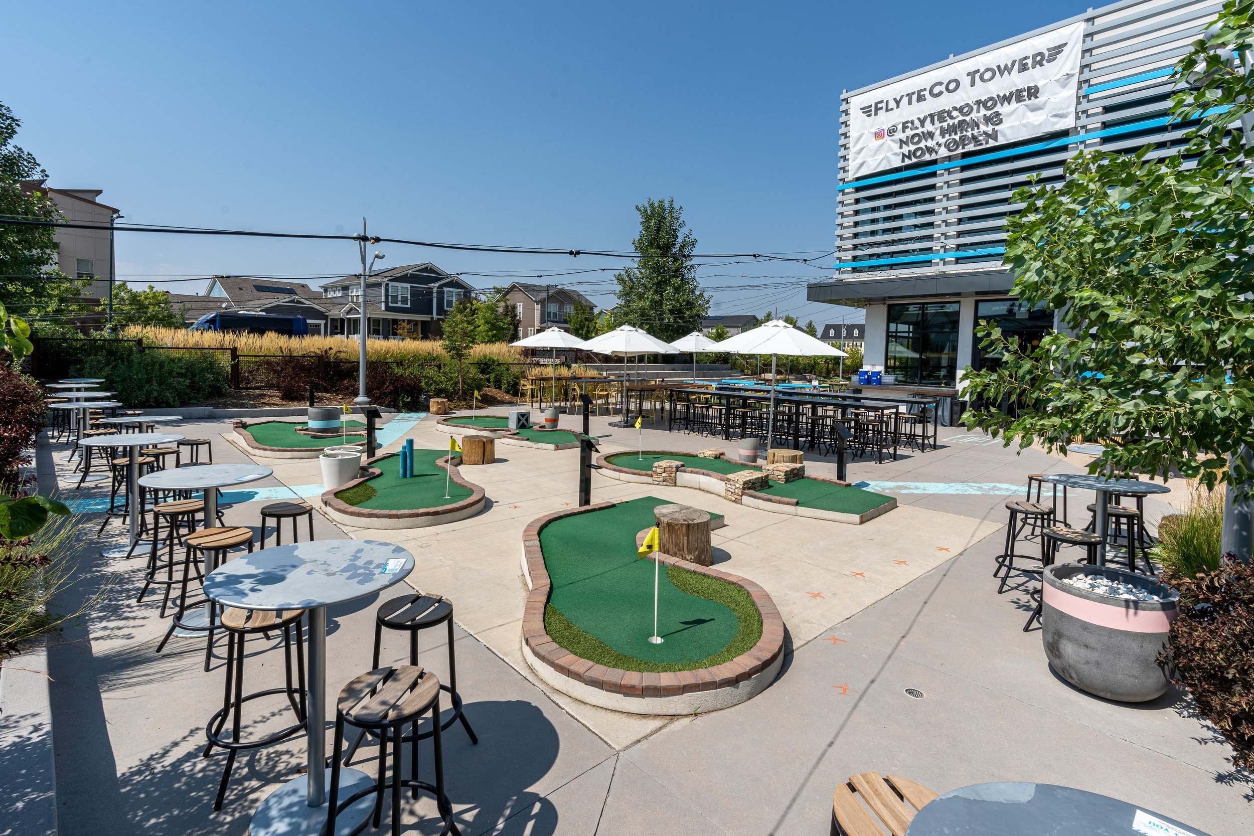 The outdoor mini golf course at FlyteCo Tower