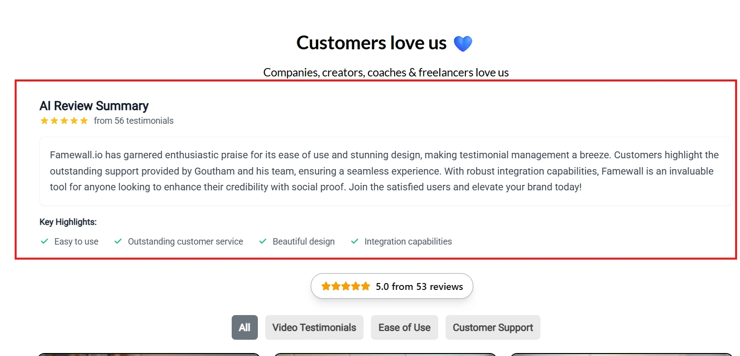 AI-generated review summaries on widgets