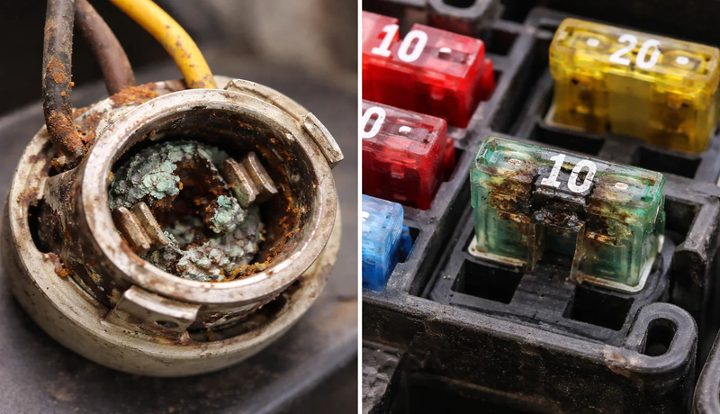 Corroded tail light socket and blown fuse causing tail light failure