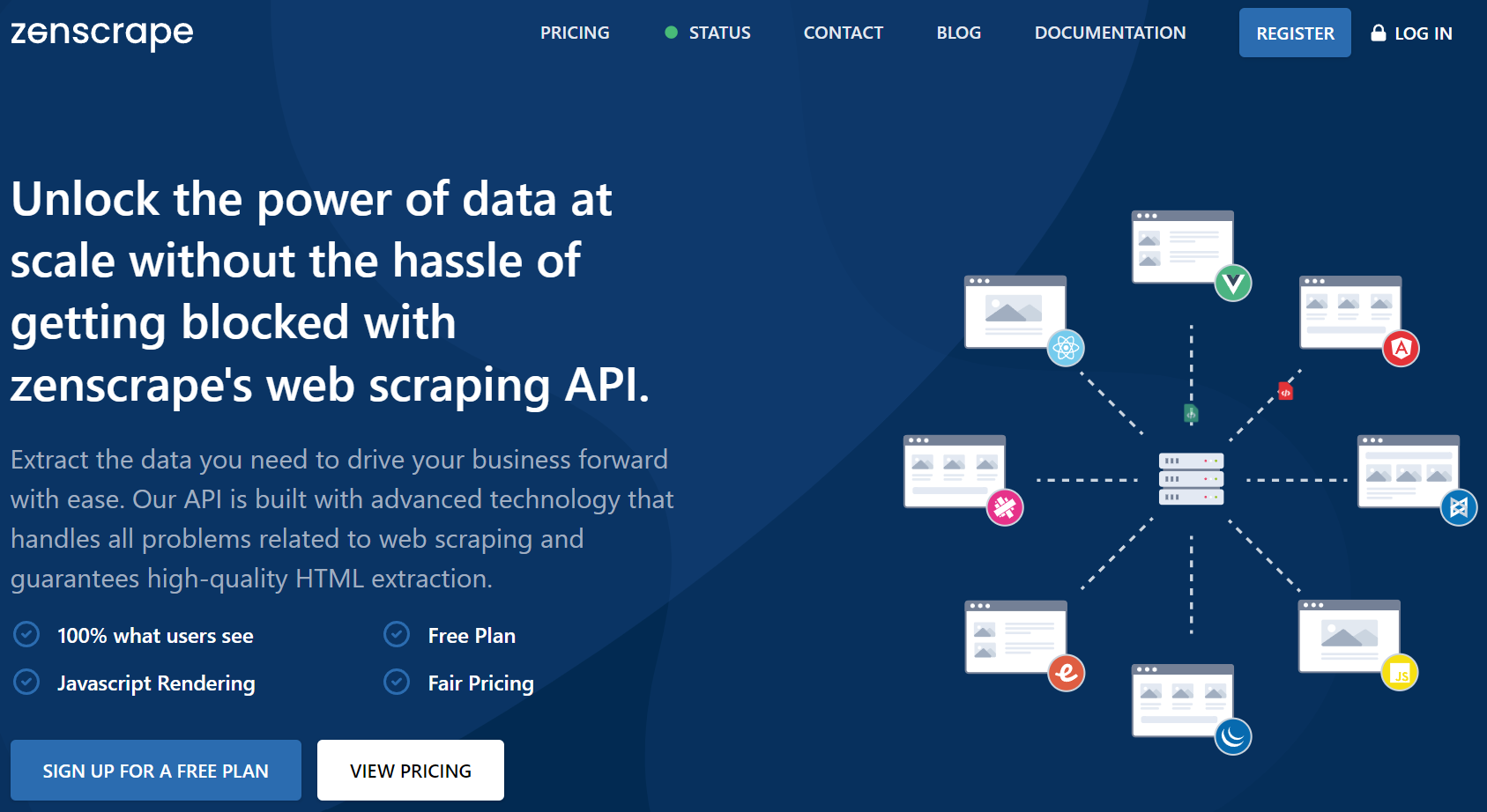home page of the zenscrape, one of the best web scraping tools