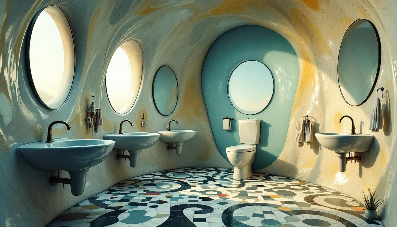 An unusual bathroom layout showcasing innovative design elements.