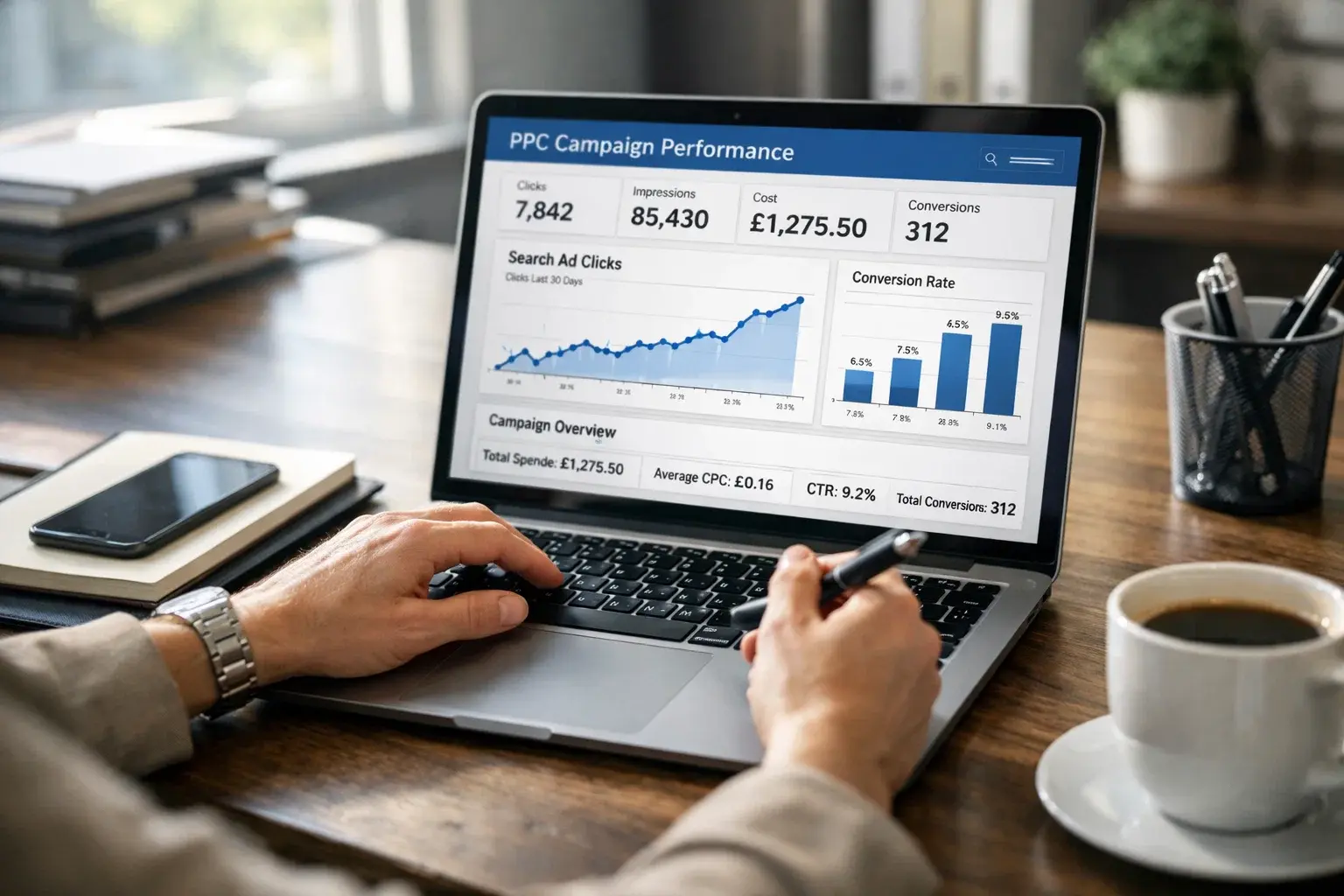 Recruiter reviewing PPC campaign performance to generate recruitment clients