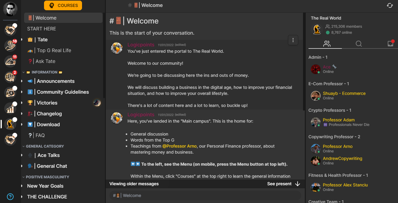 The Real World portal on a web browser