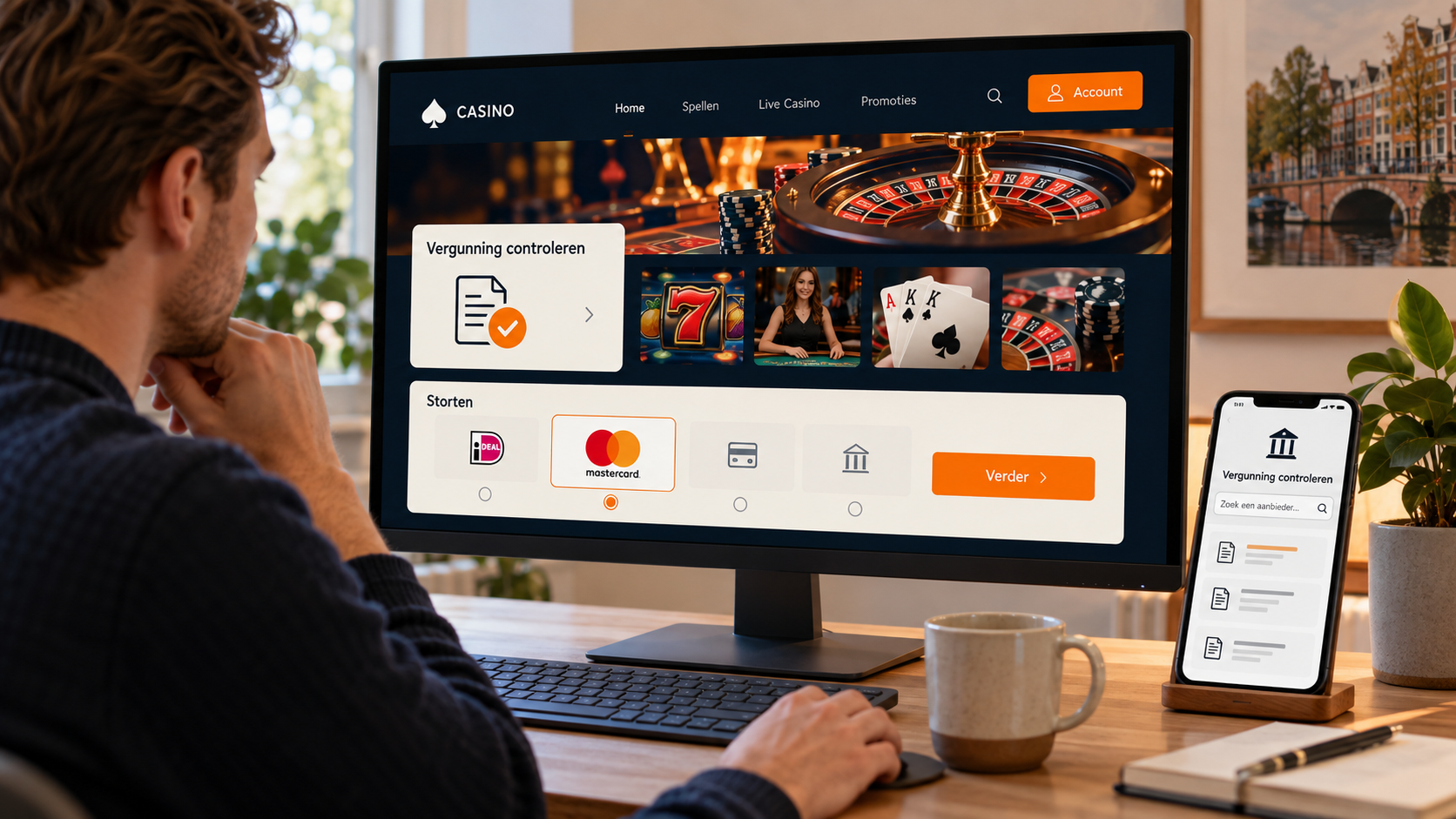 Speler bekijkt de vergunninginformatie van een casino en Mastercard als stortingsmethode.