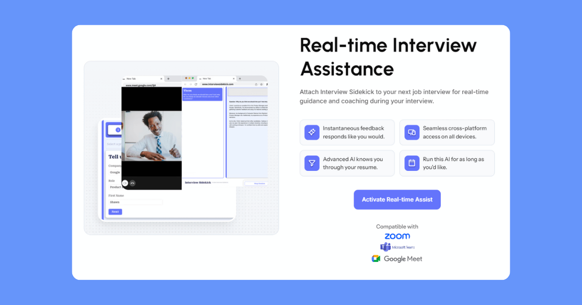 real time interview assistance | interview sidekick | best ai interview assistant