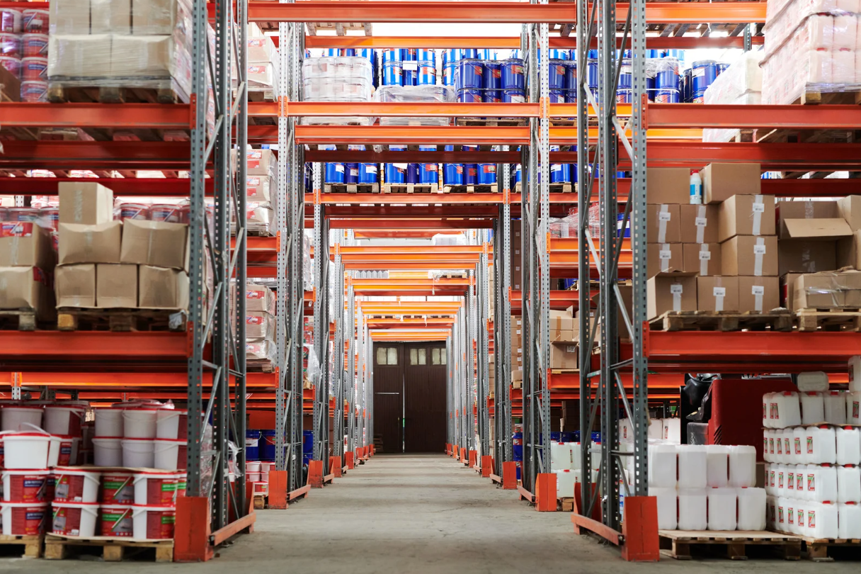 Warehouse containing racks full of boxes