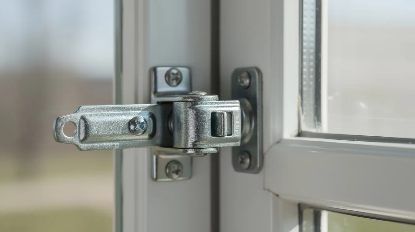 Die Nahaufnahme zeigt einen stabilen Fensterriegel an einem geschlossenen Fenster, der wichtige Sicherheitsmaßnahmen gegen Einbrüche bietet. Solche Riegel sind entscheidend, um das Risiko von Wohnungseinbrüchen zu minimieren und das Sicherheitsgefühl der Bewohner zu erhöhen.