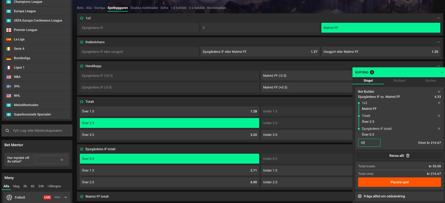 Betinia bonus bet builder