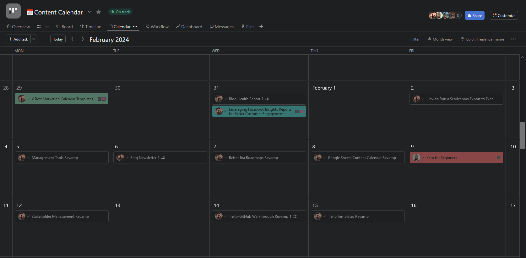 A screenshot of a calendar view in Asana.