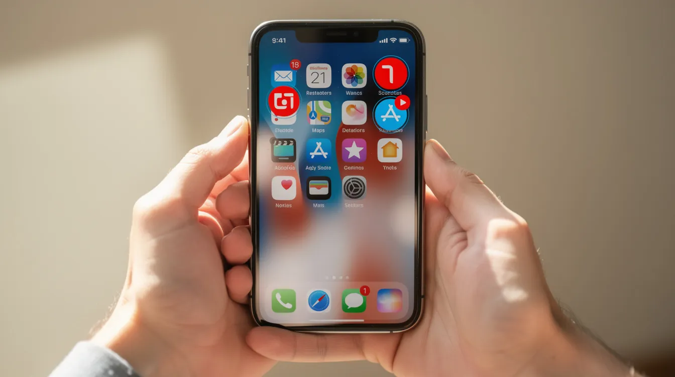 An image of hands holding a smartphone that displays vibrant notification badges, illuminated by soft natural lighting. This scene highlights the importance of mobile optimization in digital marketing strategies to engage potential customers effectively.
