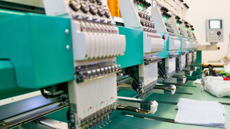 An embroidery machine in a factory