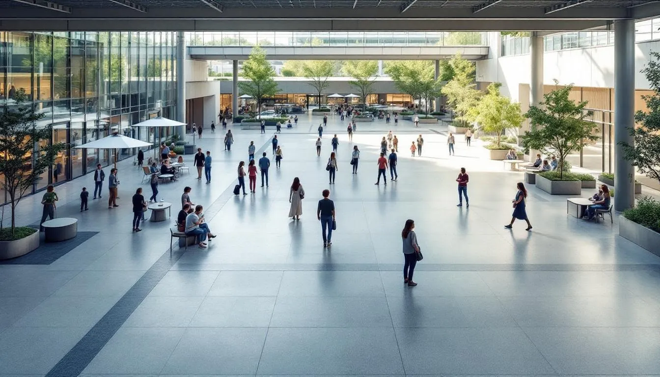 The image depicts a clean and well-ventilated public space where individuals maintain appropriate spacing to reduce the risk of disease transmission. This setting emphasizes infection prevention and control, promoting safety against respiratory infections such as COVID-19 and other airborne diseases.