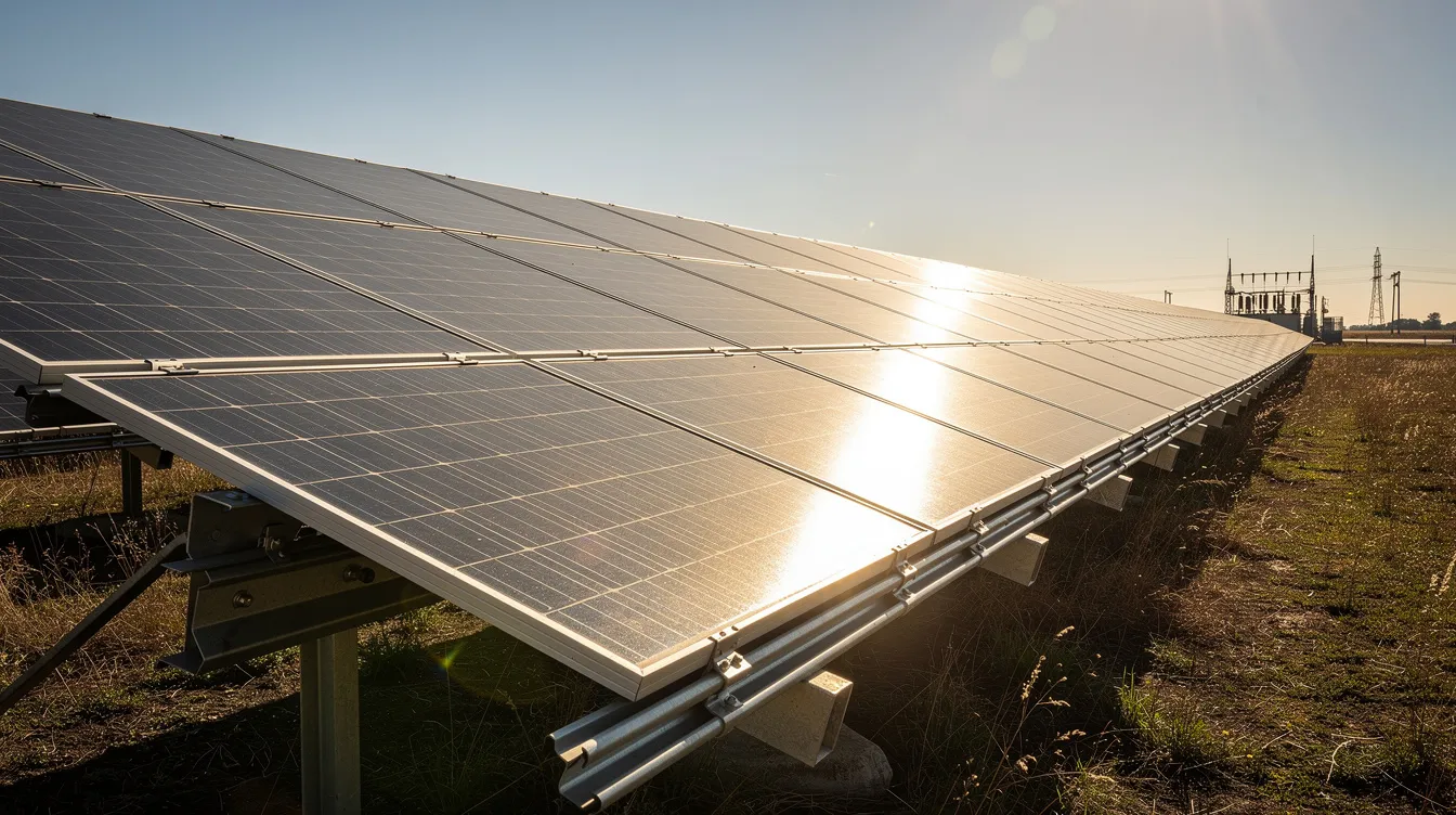 Solar panel array under sunlight