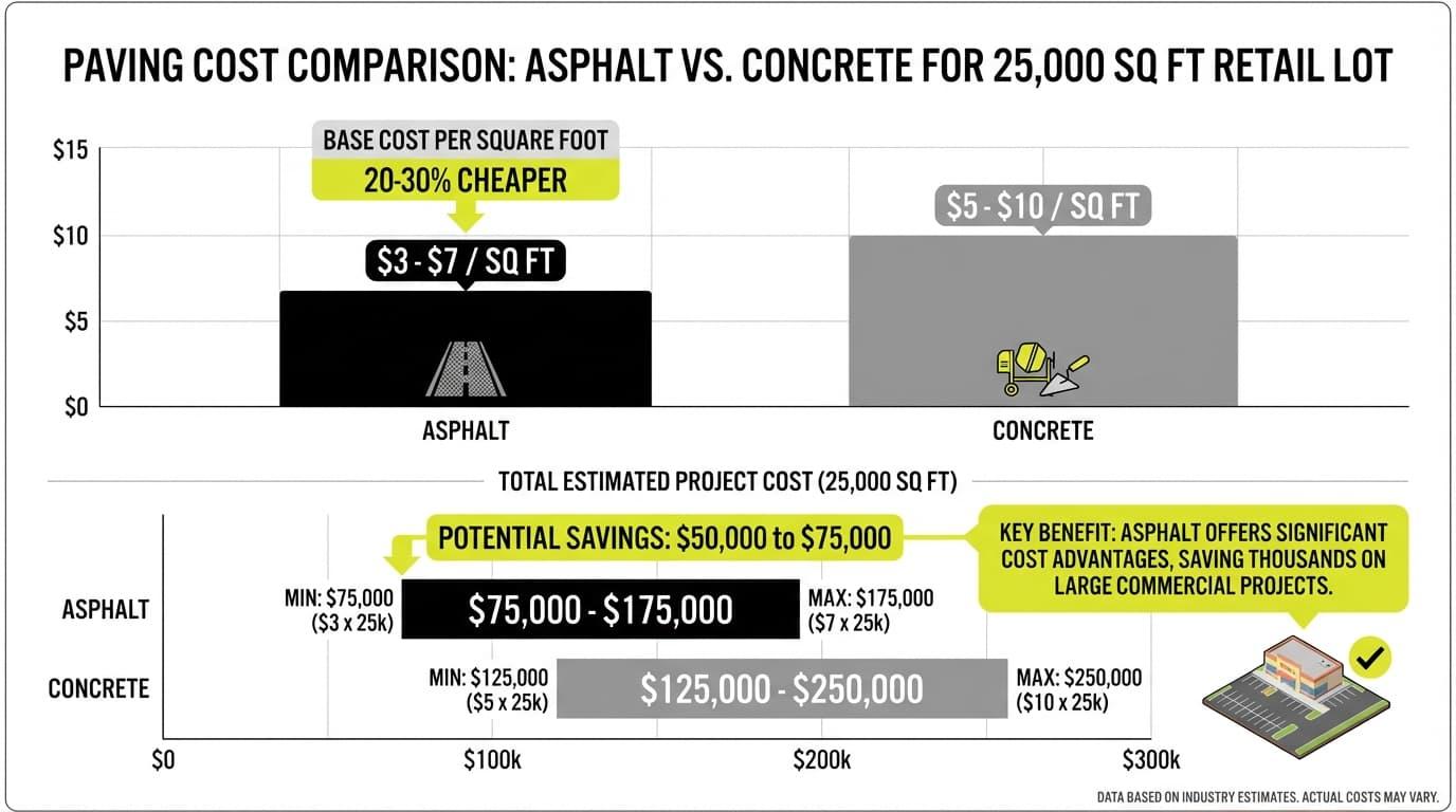What Is the Initial Cost Difference Between Commercial Asphalt and Concrete?