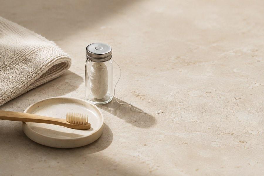 wooden tooth brush and dental floss