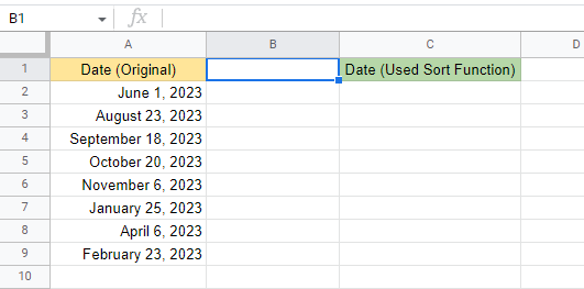Sort date in Google Sheets spreadsheet.