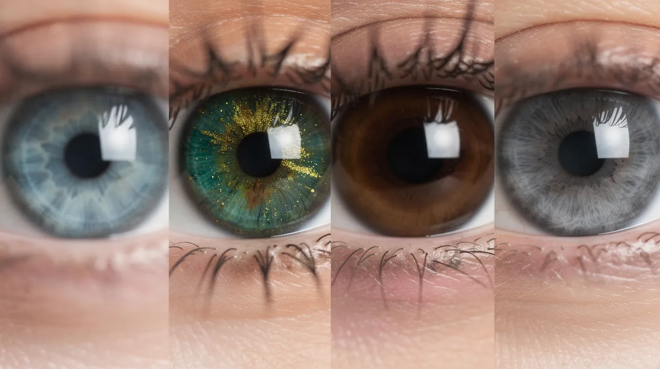 Gros plan sur des yeux humains présentant une variété de couleurs d'iris, allant des yeux bleus aux yeux marron, en passant par des teintes vertes et noisette. Cette image met en avant la beauté et la diversité des caractéristiques oculaires, témoignant des variations de pigmentation et de la singularité de chaque individu.