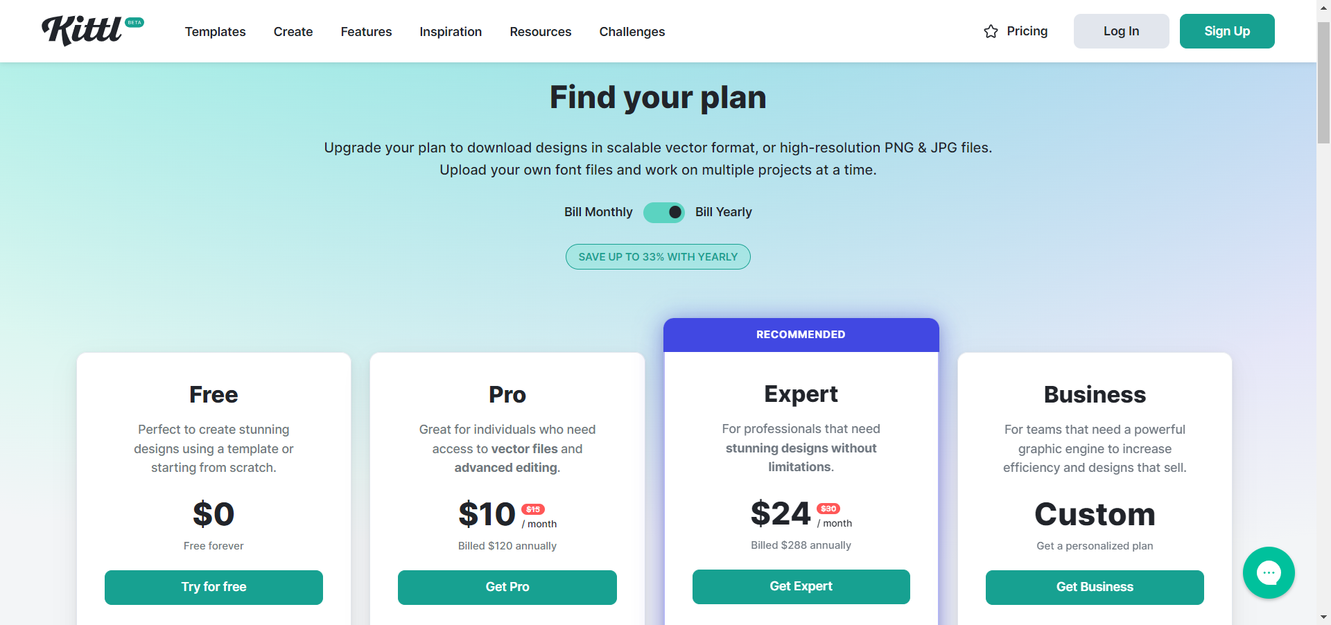 Kittl free trial and pricing plans