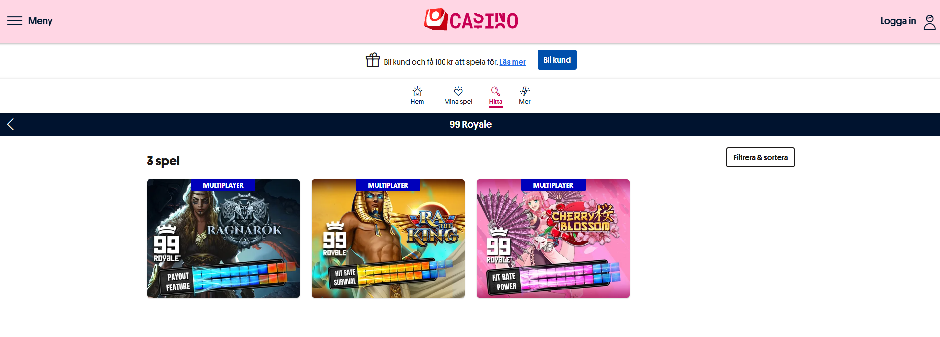 99 Royale – multiplayer-slots hos Svenska Spel Casino.