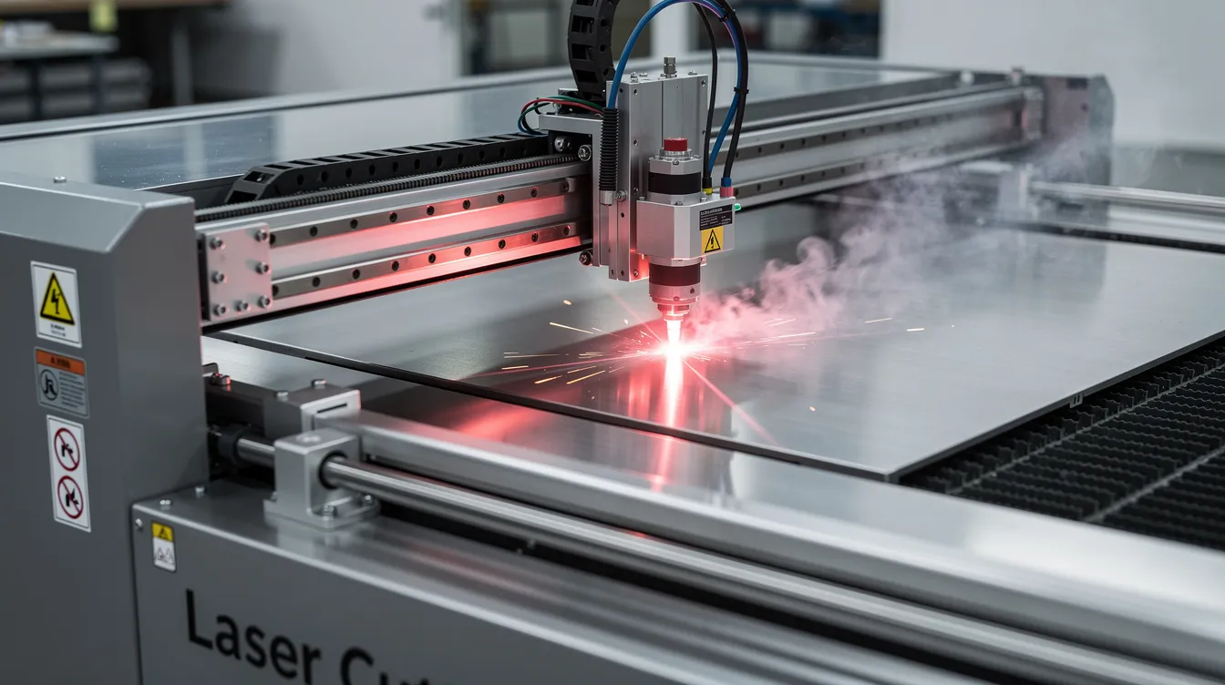 Na zdjęciu widać maszynę do grawerowania laserowego, która precyzyjnie wykonuje skomplikowane wzory na materiale. Proces ten ilustruje nowoczesne technologie wykorzystywane w działaniach reklamowych, które mogą przyczynić się do wzrostu sprzedaży w twoim biznesie.