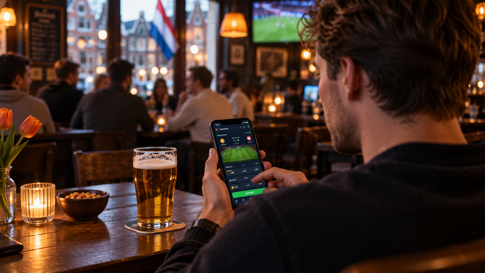 Live sportweddenschappen op voetbal via een smartphone met odds en wedstrijdinformatie.