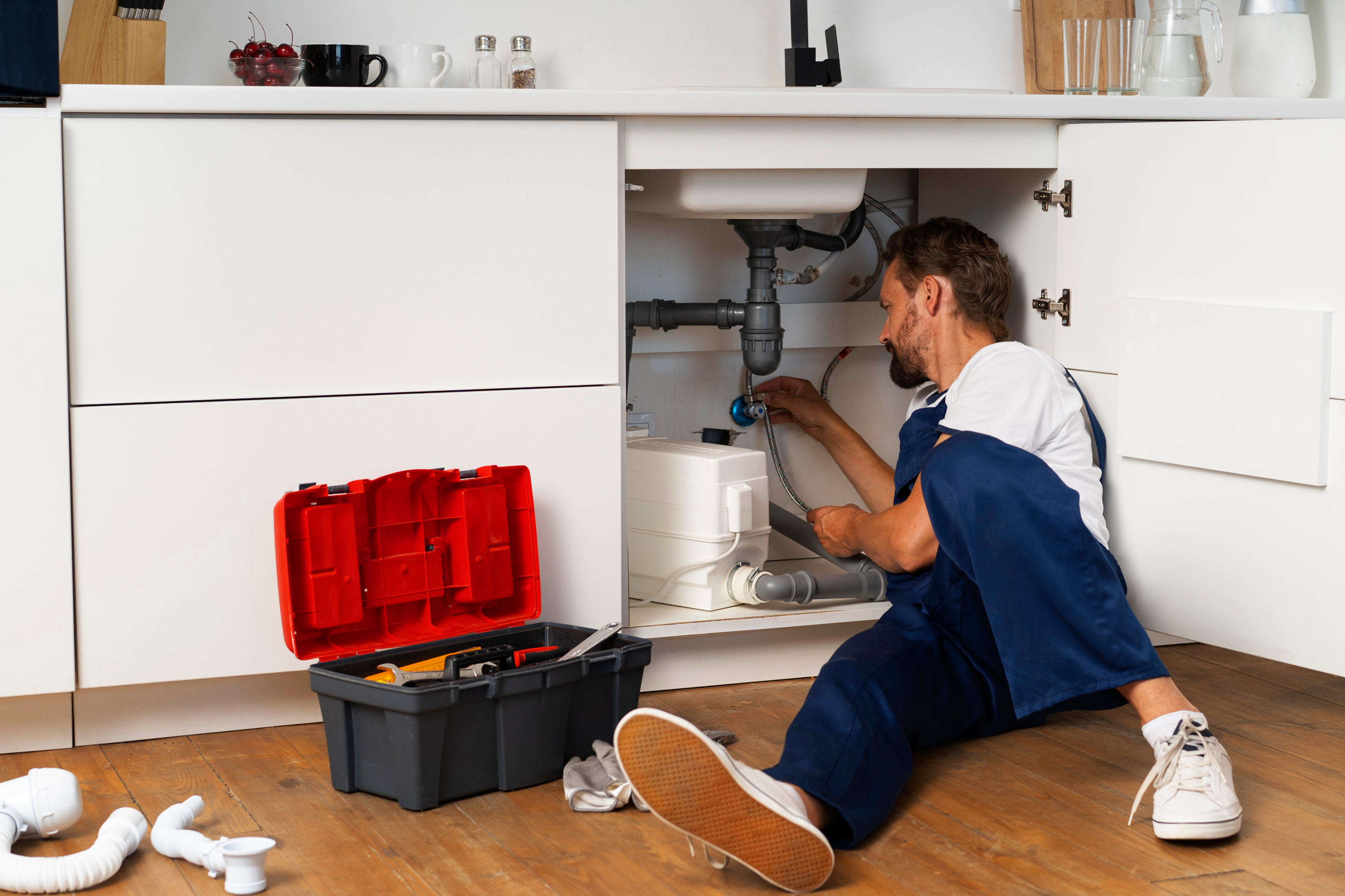 Plumber inspecting and repairing a water heater in Orlando.