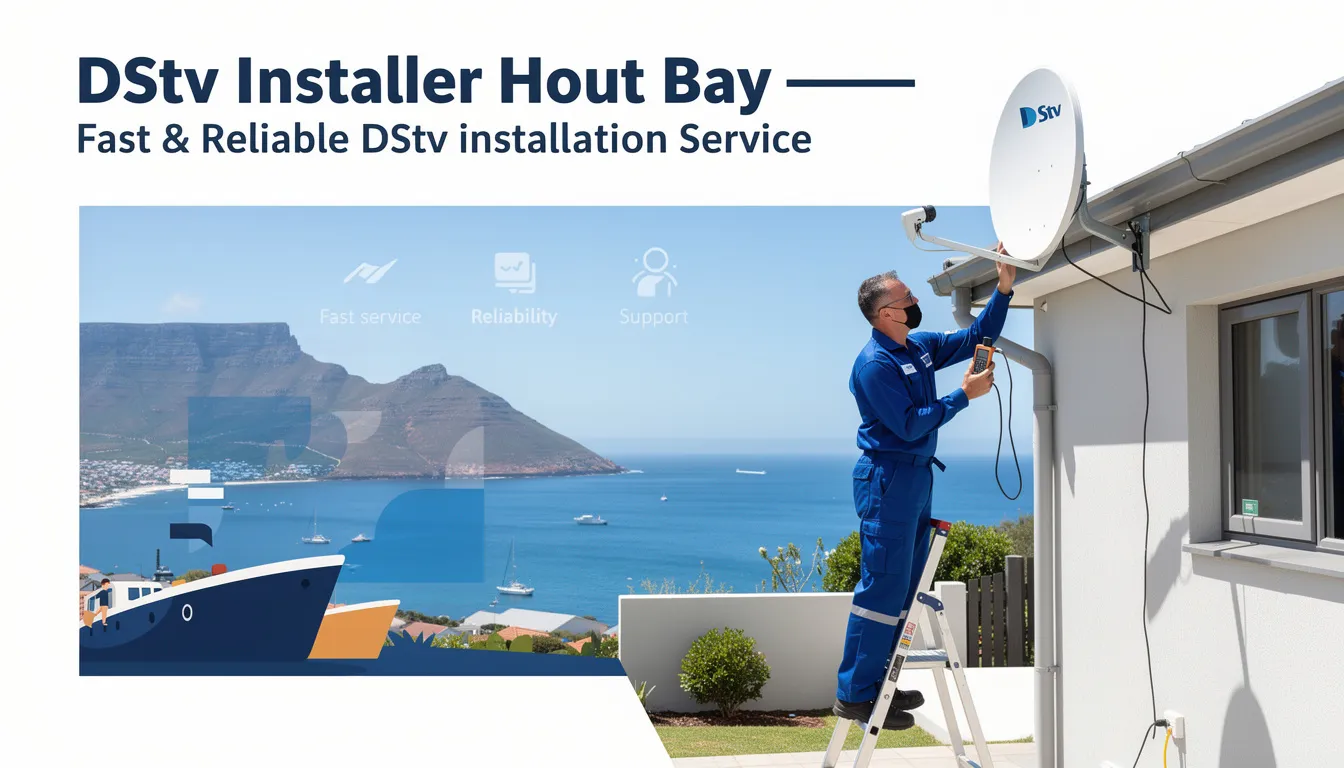 The image showcases a professional DStv installer in Hout Bay, efficiently setting up a satellite dish for optimal signal quality. The skilled technician is equipped with necessary tools, ensuring a reliable and affordable DStv installation service that meets the entertainment needs of customers in the Hout Bay area.