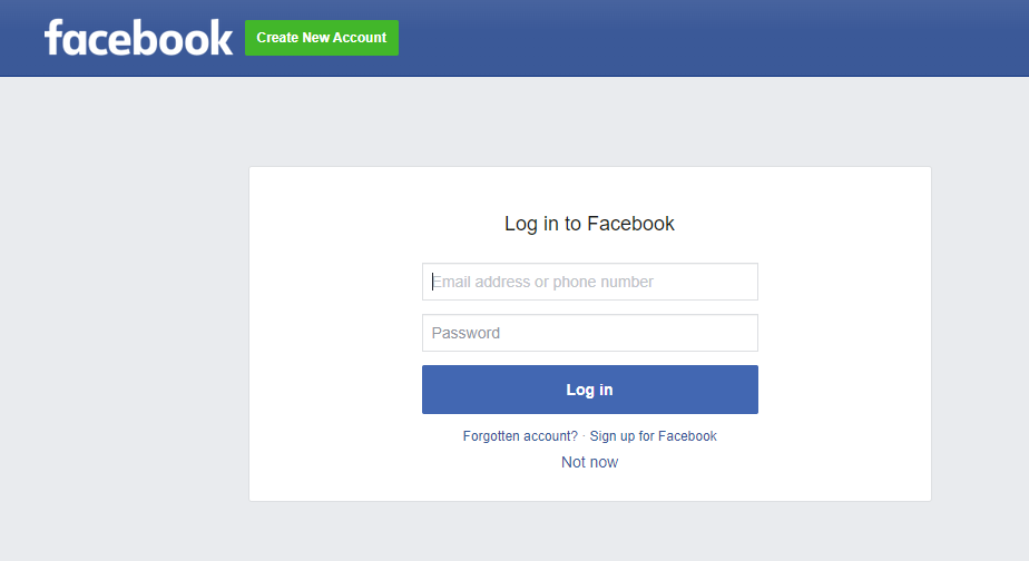 Screenshot of Facebook login page