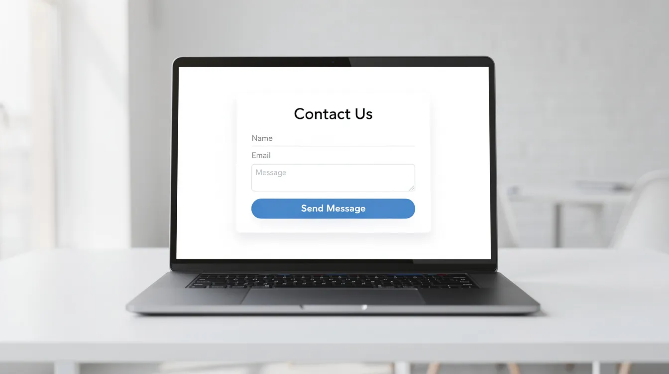 The image shows a laptop screen displaying a cleanly designed website contact form, emphasizing user-friendly digital marketing services. This visual represents an essential tool for businesses to enhance customer engagement and connect effectively with their target audience.
