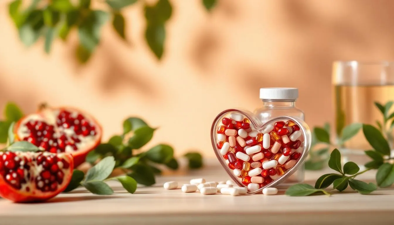 Supplements supporting heart health, including omega-3 fatty acids and folic acid.