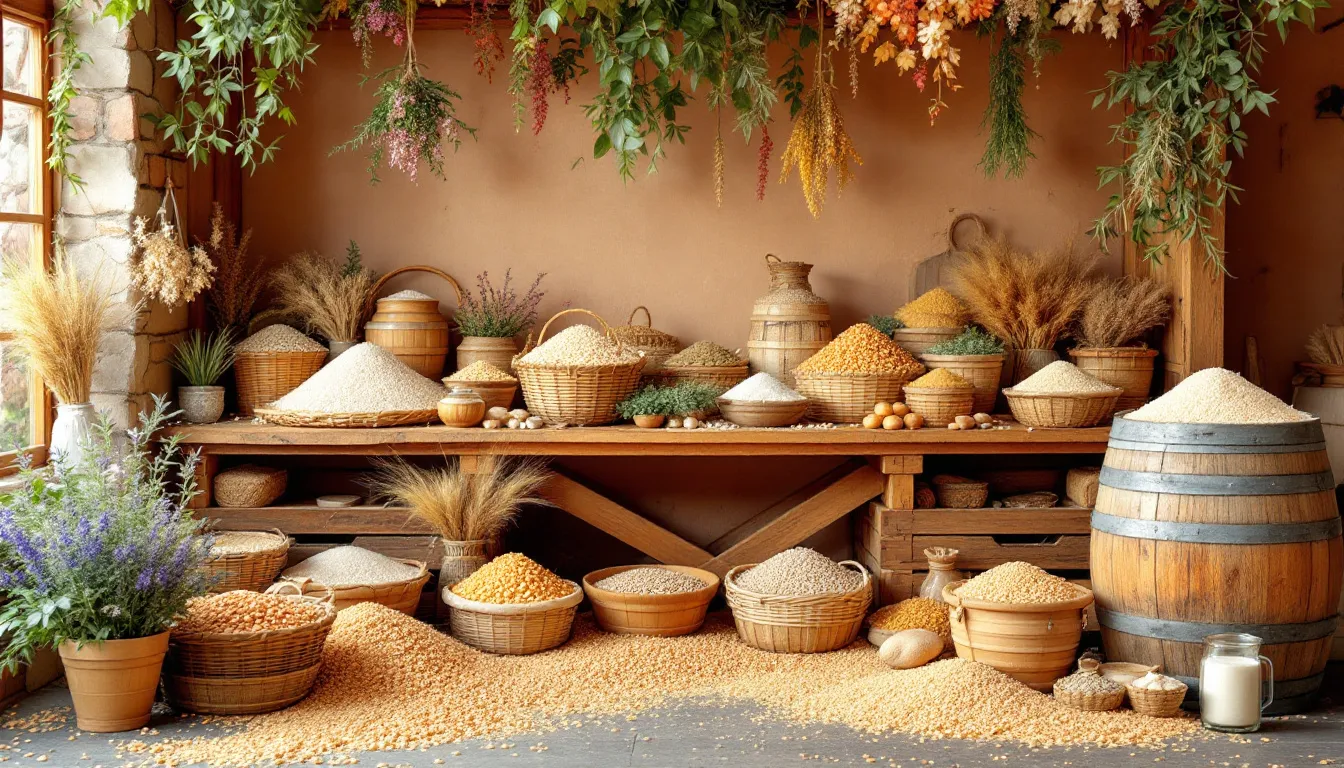 A variety of buckwheat products including groats and flour.