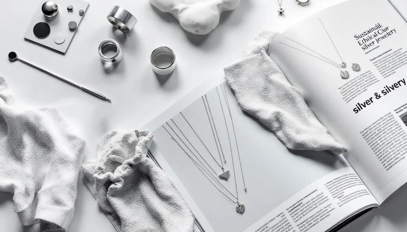 Sustainable and ethical silver jewellery pieces displayed artistically.