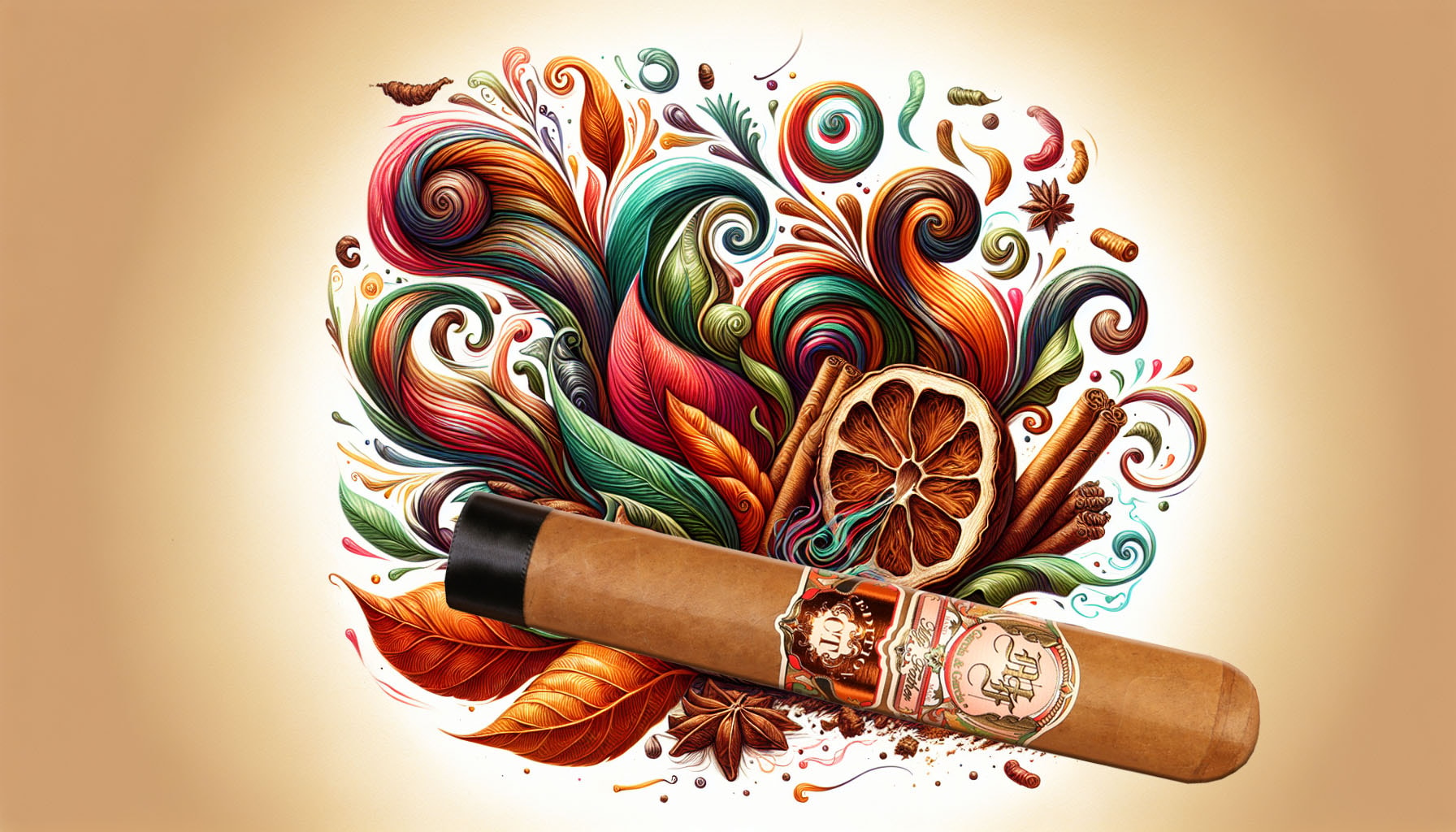 An illustration of the flavor profile and aromas of My Father Connecticut cigars, with various aromatic elements depicted.