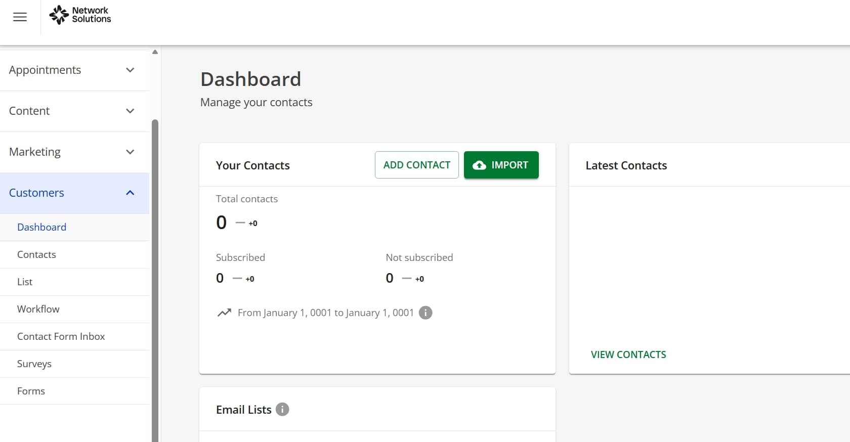 Network Solutions CRM dashboard