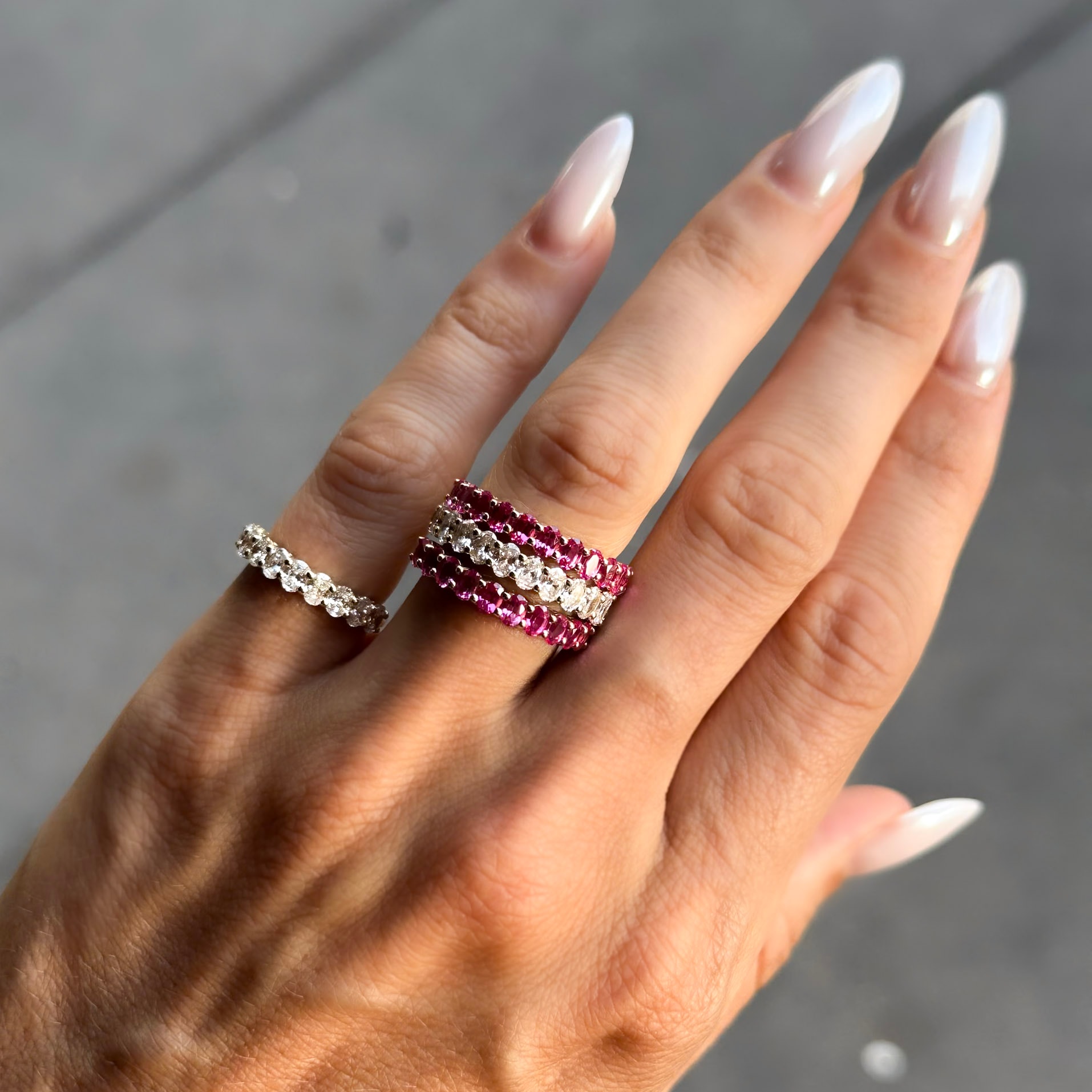 red ruby and pink sapphire bands
