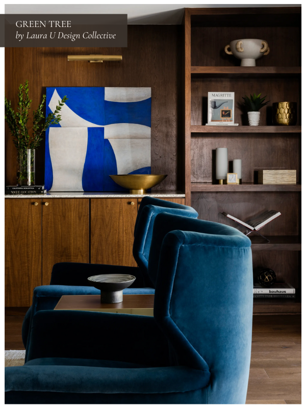 blue velvet chairs in our Green Tree study