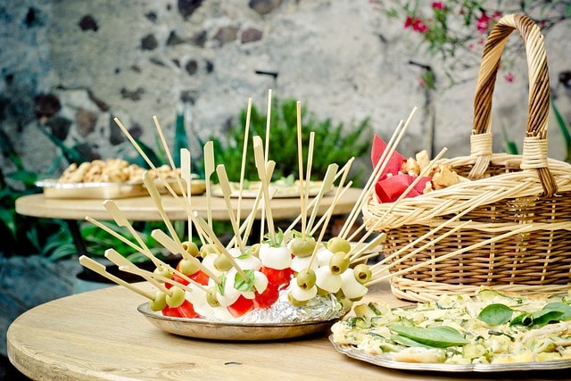 Skewers sitting at table for reception