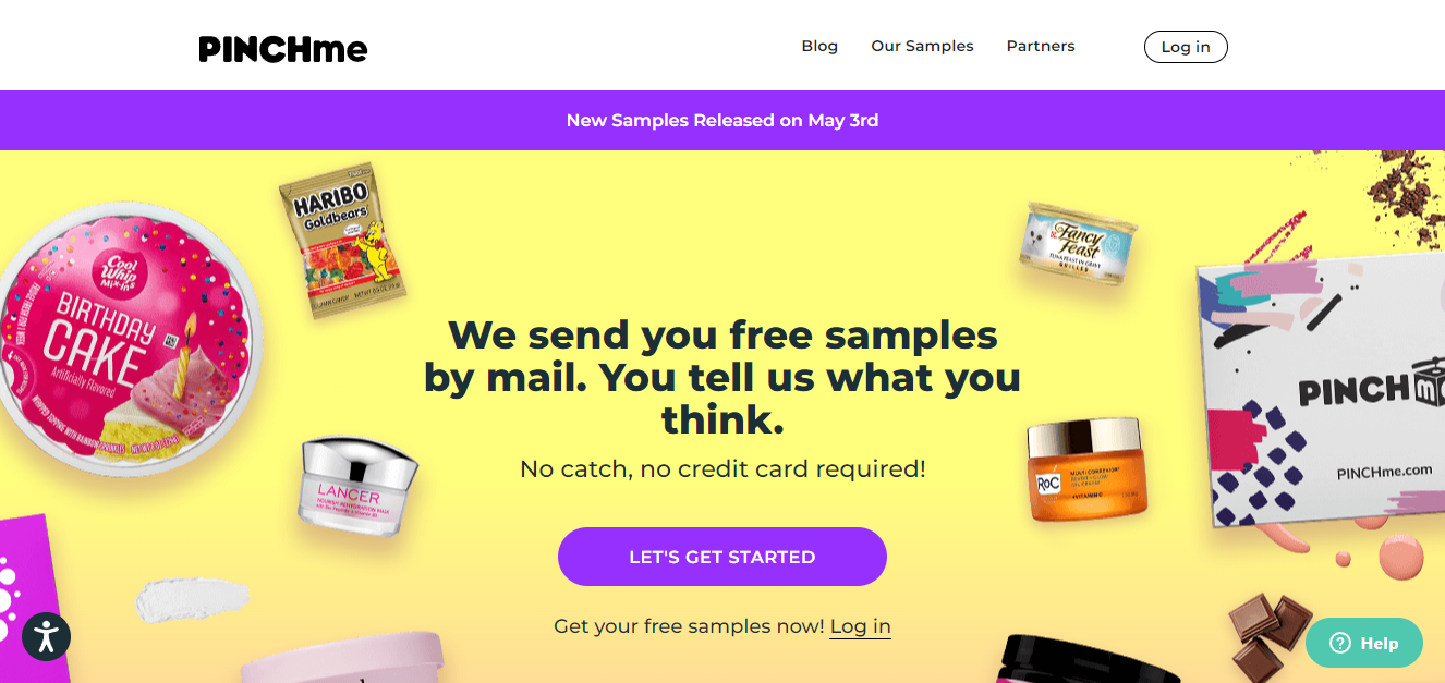 Pinchme website to get free products to test