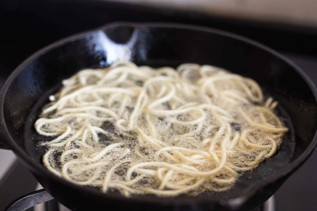 deep frying noodles