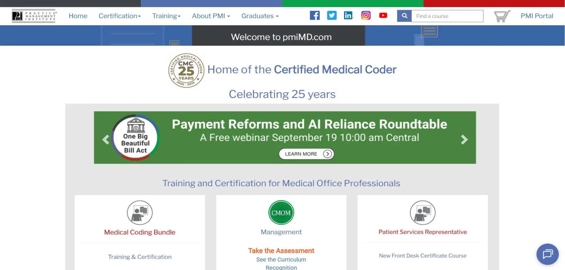Homepage of PMI website