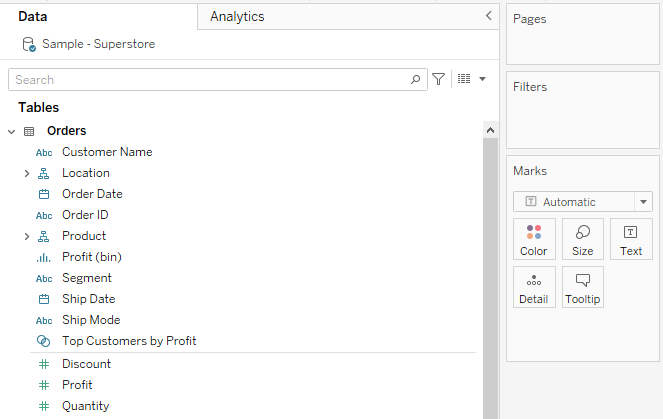 Tableau's Data Pane