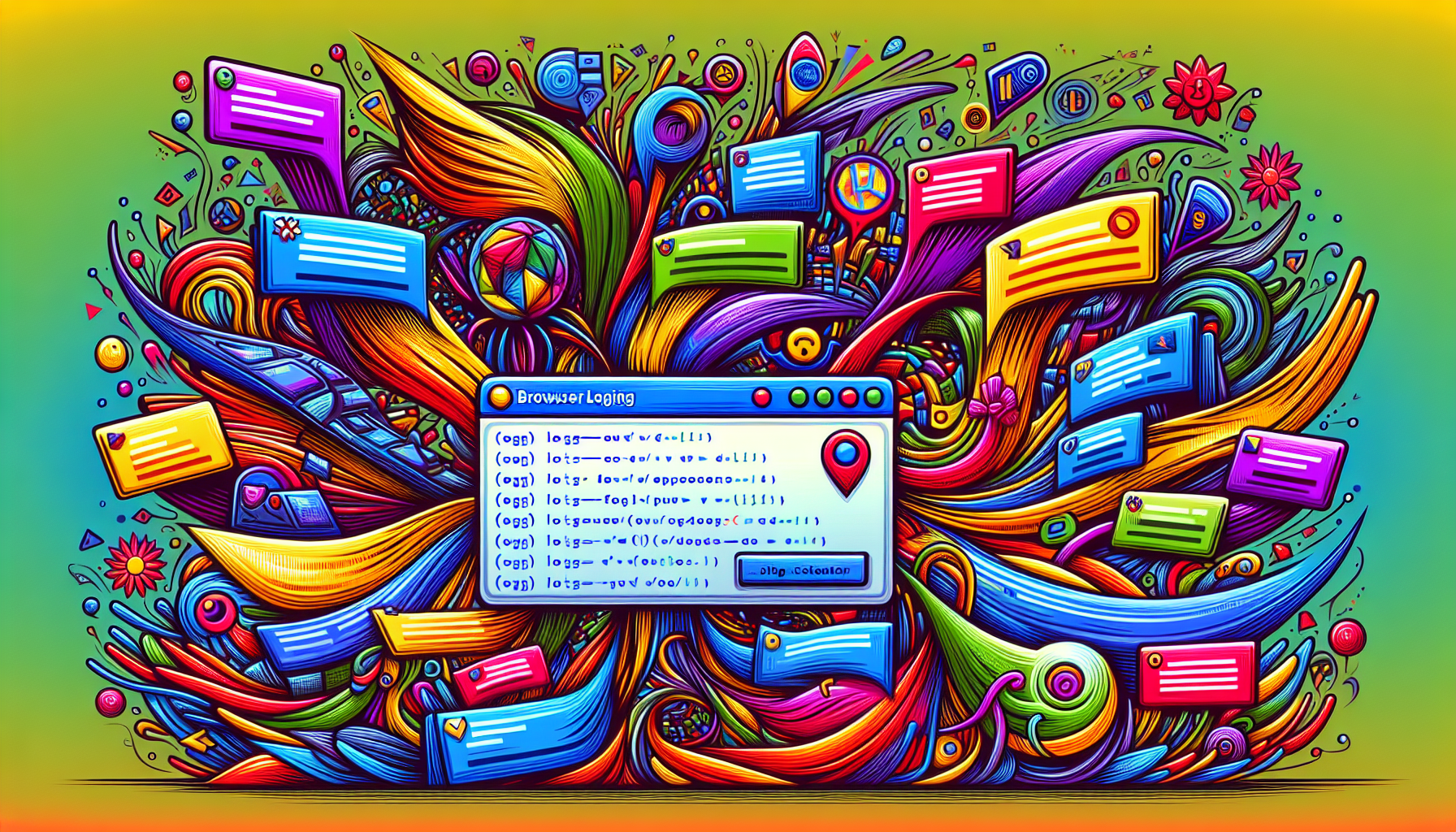 An illustration of browser logging concepts with log messages and browser console.