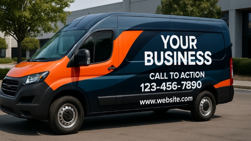 A van advertising for a company with its CTA