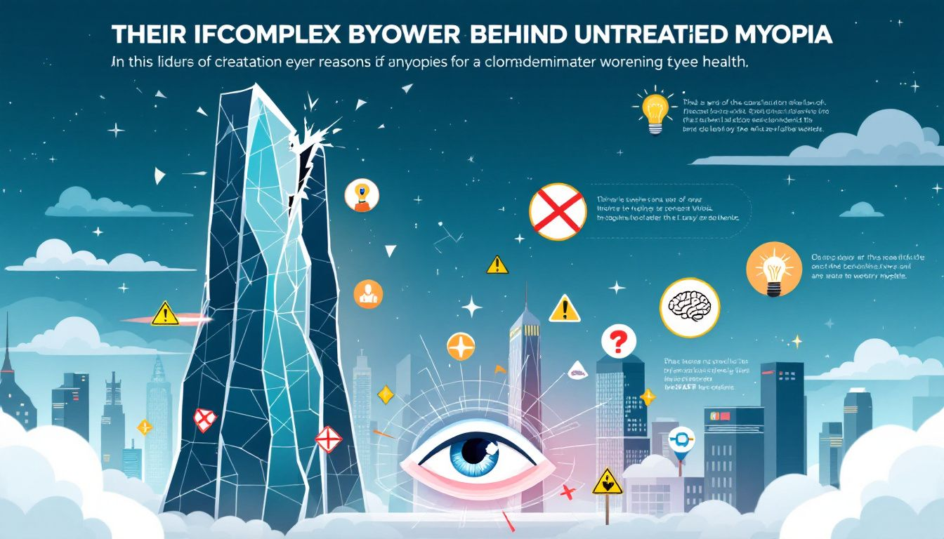 A visual representation of the long-term implications of untreated myopia, showing potential eye health issues.