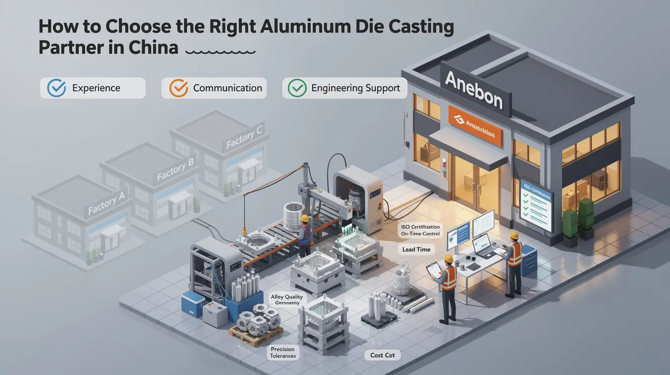 The image depicts a modern aluminum die casting facility in China, showcasing advanced die casting machines and workers engaged in the aluminum die casting process. This setting highlights the production of high-quality aluminum castings, emphasizing the importance of choosing the right casting manufacturer for various industries.