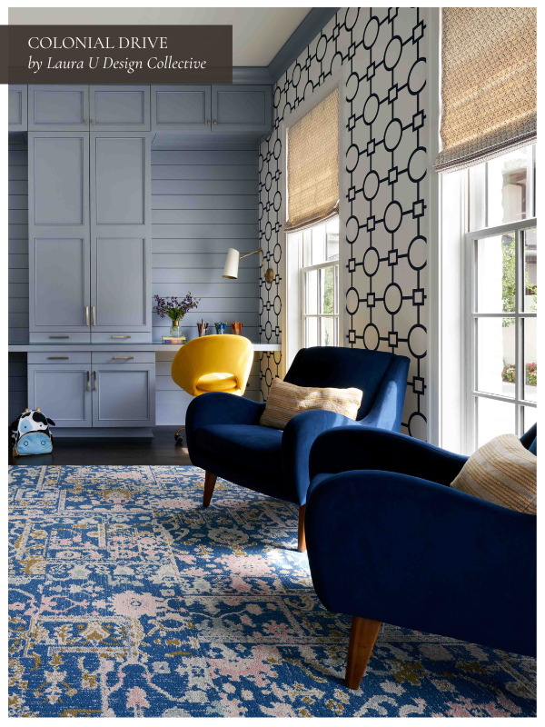 performance fabrics in the kids' study at Colonial Drive with a view of the yard